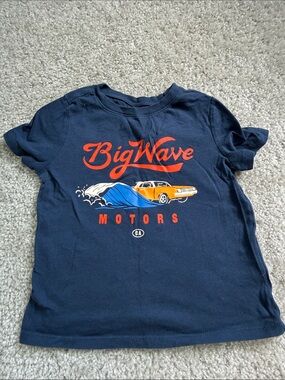Old Navy Navy Blue Big Wave Motors Graphic Tee with Orange Accent